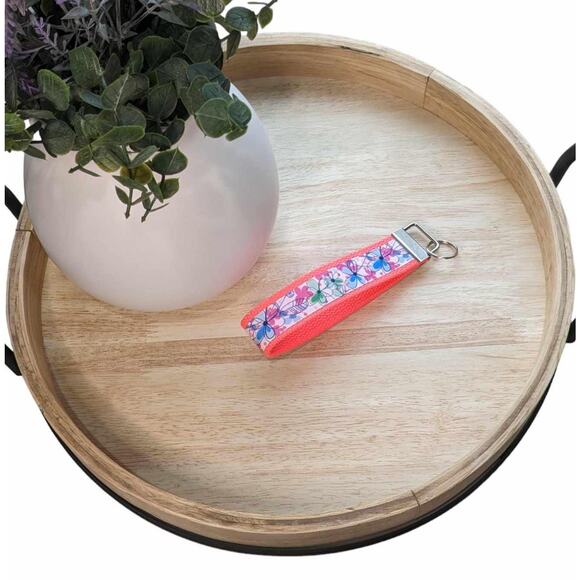 Floral Keychain Wristlet Handmade Boho‎ Fabric Key FOB Sturdy Daisy Flower Neon - Picture 7 of 7